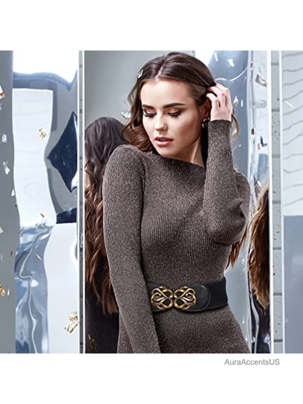3 Pack Women Wide Elastic Waist Belt Vintage Stretch Retro Cinch Buckle Dress